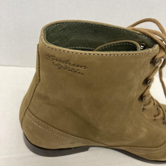 Gudrun Sjoden Suede Lace Up Embossed Boots Womens US 6 / EU 36 Tan Ankle Floral - Picture 7 of 15